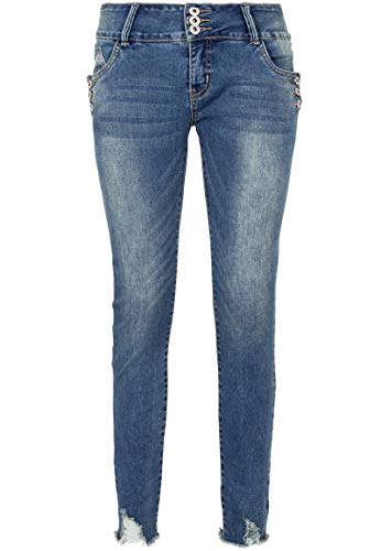 Sublevel Damen Skinny Stretch-Jeans mit Knopfdetail & Destroyed Parts Blue L von Sublevel