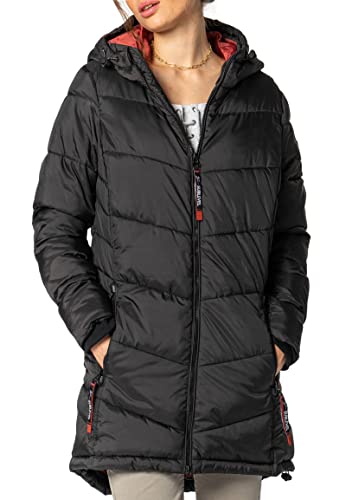Sublevel Damen Winterjacke Stepp-Mantel mit Kapuze lang & tailliert, Outdoorjacke für Damen black S von Sublevel