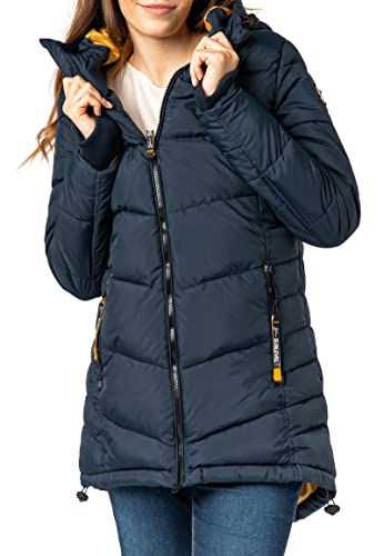 Sublevel Damen Winterjacke Stepp-Mantel mit Kapuze lang & tailliert, Outdoorjacke für Damen Dark-Blue L von Sublevel