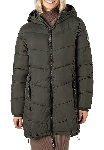 Sublevel Damen Winterjacke Stepp-Mantel mit Kapuze lang & tailliert, Outdoorjacke für Damen dark-green XL von Sublevel