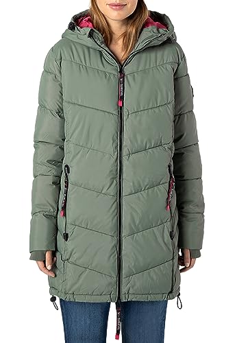 Sublevel Damen Winterjacke Stepp-Mantel mit Kapuze lang & tailliert, Outdoorjacke für Damen green XL von Sublevel