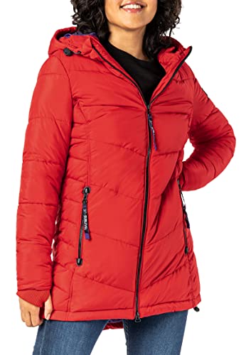 Sublevel Damen Winterjacke Stepp-Mantel mit Kapuze lang & tailliert, Outdoorjacke für Damen red M von Sublevel