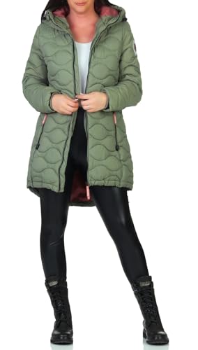 Sublevel Damen Steppjacke LSL-470 Kurzmantel mit Kapuze Washed Olive M von Sublevel