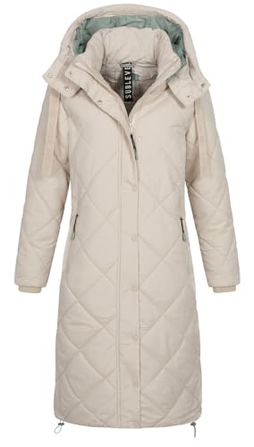 Sublevel Damen Steppmantel LSL-467 gesteppter Parka mit Kapuze Birch Beige L von Sublevel