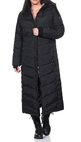Sublevel Damen Steppmantel extralang LSL-491 gesteppter Wintermantel mit Kapuze Black S von Sublevel