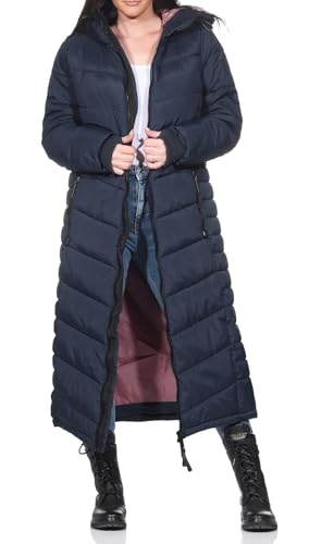Sublevel Damen Steppmantel extralang LSL-491 gesteppter Wintermantel mit Kapuze Inkwell Blue XL von Sublevel