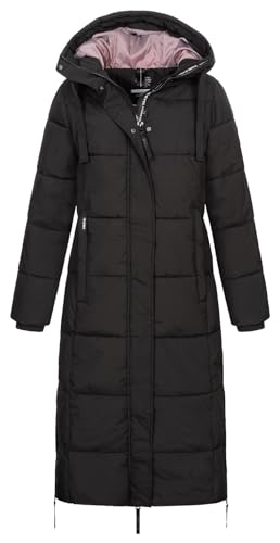 Sublevel Damen Steppmantel extralang LSL-492 gesteppter Wintermantel mit Kapuze Black L von Sublevel