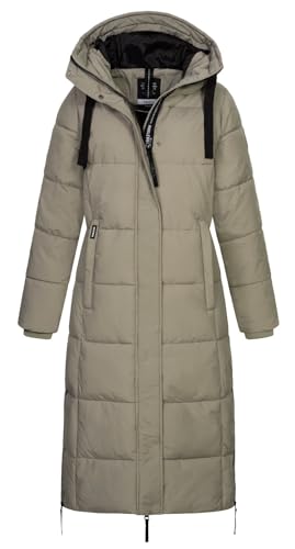 Sublevel Damen Steppmantel extralang LSL-492 gesteppter Wintermantel mit Kapuze Light Mud Brown XXL von Sublevel