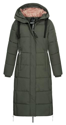 Sublevel Damen Steppmantel extralang LSL-492 gesteppter Wintermantel mit Kapuze Mistletoe Green XL von Sublevel