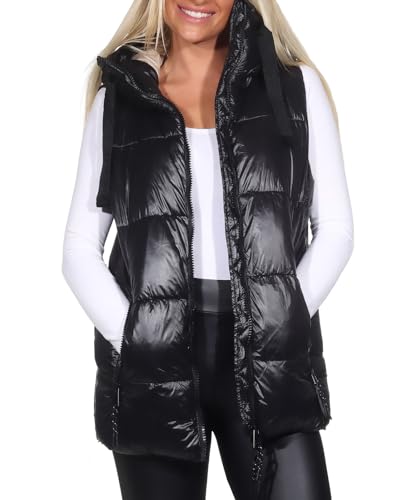 Sublevel Damen Steppweste LSL-454 gesteppte Damenweste mit Kapuze Black M von Sublevel