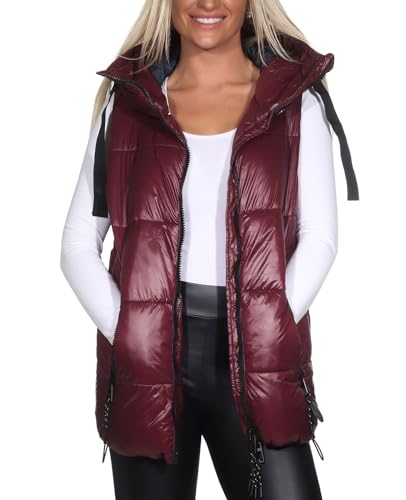 Sublevel Damen Steppweste LSL-454 gesteppte Damenweste mit Kapuze Wine Red L von Sublevel