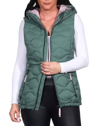Sublevel Damen Steppweste LSL-464 gesteppte Damenweste mit Kapuze Dark Green M von Sublevel
