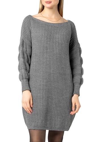 Sublevel Damen Strickkleid mit Ärmel Details Grobstrick Grey M/L von Sublevel