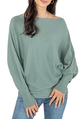 Sublevel Damen Strickpullover – Oversize Pullover mit Fledermausärmeln im Lässigen Look Middle-Green L/XL von Sublevel