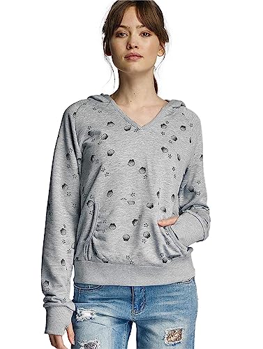 Sublevel Damen Sweathoodie mit Allover Muschelprint | Kapuzenpullover mit Raglanärmel Light-Grey S von Sublevel