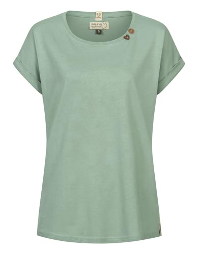 Sublevel Damen T-Shirt LSL-496 Loose Fit einfarbiges Kurzarmshirt Rundhals Light Green XS von Sublevel