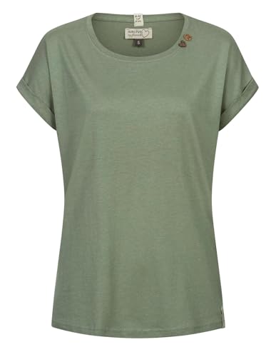 Sublevel Damen T-Shirt LSL-496 Loose Fit einfarbiges Kurzarmshirt Rundhals Middle Green M von Sublevel