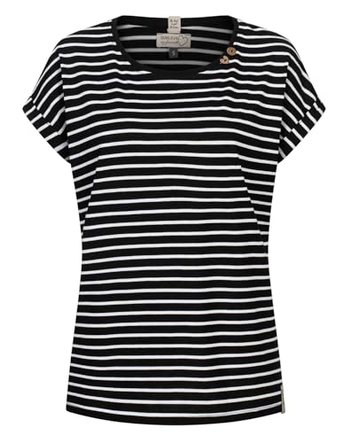 Sublevel Damen T-Shirt LSL-496 Loose Fit gestreiftes Kurzarmshirt Rundhals Black S von Sublevel