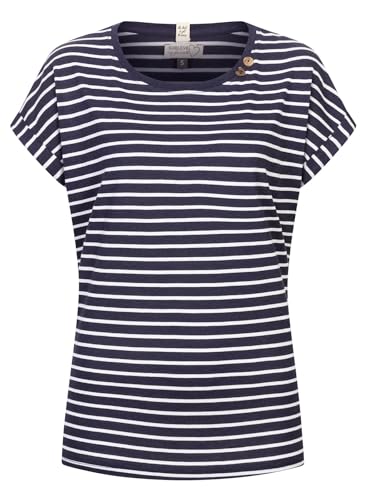 Sublevel Damen T-Shirt LSL-496 Loose Fit gestreiftes Kurzarmshirt Rundhals Dark Blue L von Sublevel