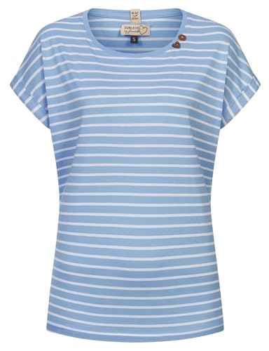 Sublevel Damen T-Shirt LSL-496 Loose Fit gestreiftes Kurzarmshirt Rundhals Light Blue M von Sublevel