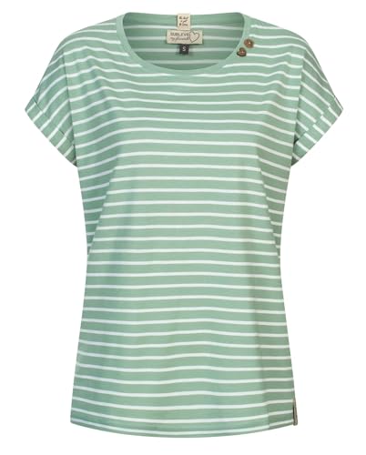 Sublevel Damen T-Shirt LSL-496 Loose Fit gestreiftes Kurzarmshirt Rundhals Light Green L von Sublevel