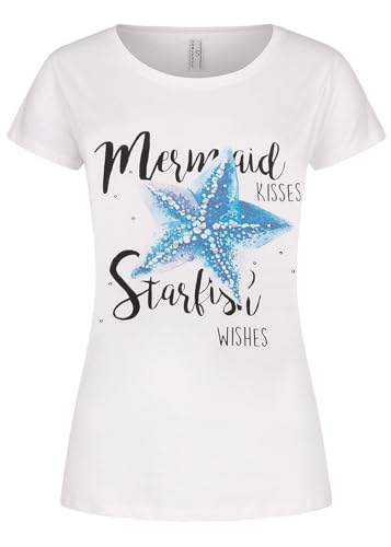 Sublevel Damen T-Shirt Mermaid Starfish Print Deko Perlen von Sublevel