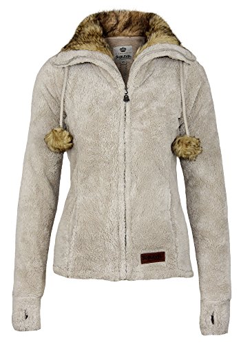 Sublevel Damen Teddy Fleecejacke mit Fell Kragen und Bommeln, Größe:S, Farbe:Light Beige von Sublevel