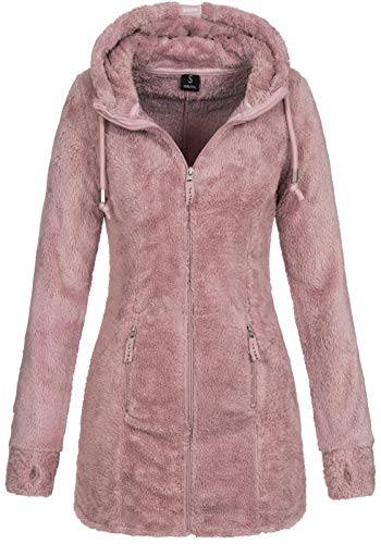Sublevel Damen Teddyfleece-Jacke Mantel LSL-357 mit Kapuze Light Greyish Rose L von Sublevel