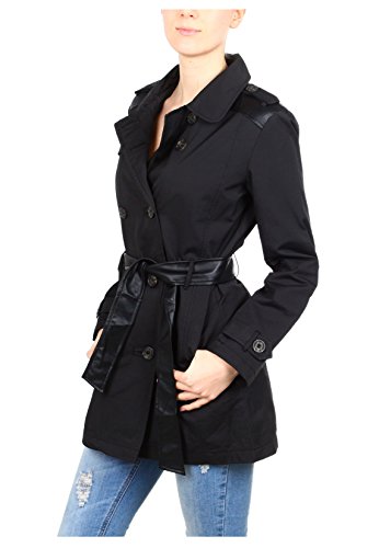 Sublevel Damen Trenchcoat mit Lederimitatgürtel PU-Einsatz black M von Sublevel