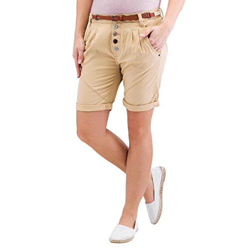 Sublevel Damen Trendige Bermuda mit Gürtel und Aufschlag light beige XS von Sublevel