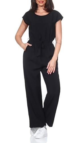 Sublevel Damen Viskose Jumpsuit Overall Einteiler Kurzarm LSL-500 weites Bein Black XXL von Sublevel