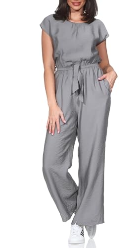 Sublevel Damen Viskose Jumpsuit Overall Einteiler Kurzarm LSL-500 weites Bein Light Grey L von Sublevel