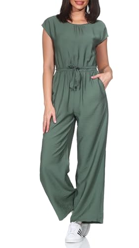 Sublevel Damen Viskose Jumpsuit Overall Einteiler Kurzarm LSL-500 weites Bein Middle Green L von Sublevel