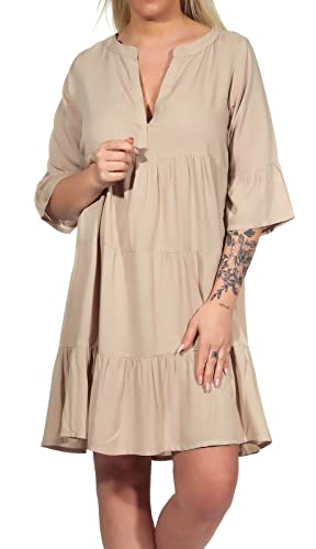 Sublevel Damen Viskose Kleid LSL-413 Tunika mit Alloverprint Middle beige S von Sublevel