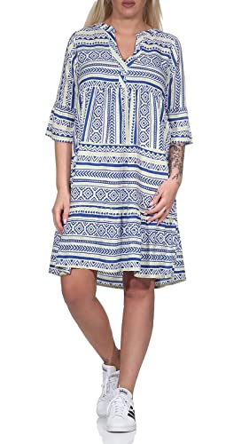 Sublevel Damen Viskose Mini Kleid LSL-413 Tunika mit Alloverprint Dark Blue S von Sublevel