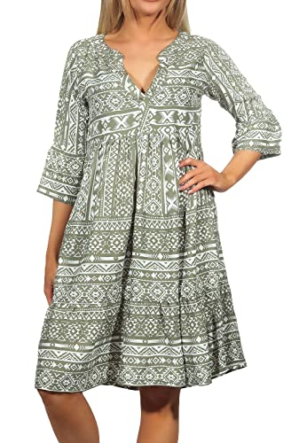 Sublevel Damen Viskose Mini Kleid LSL-413 Tunika mit Alloverprint Middle Green S von Sublevel