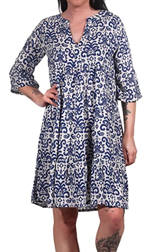 Sublevel Damen Viskose Mini Kleid LSL-413 Tunika mit Alloverprint Paisley: Dark Blue-Light Sand M von Sublevel