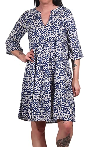 Sublevel Damen Viskose Mini Kleid LSL-413 Tunika mit Alloverprint Paisley: Dark Blue-Light Sand S von Sublevel