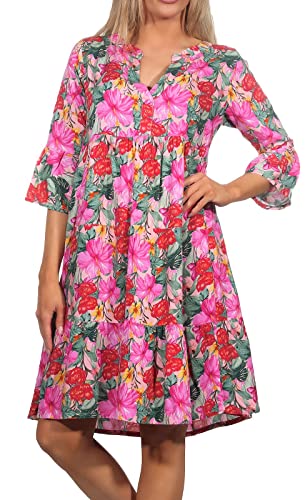 Sublevel Damen Viskose Mini Kleid LSL-413 Tunika mit Blumenprint Special Rose M von Sublevel