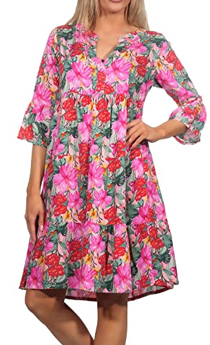 Sublevel Damen Viskose Mini Kleid LSL-413 Tunika mit Blumenprint Special Rose S von Sublevel