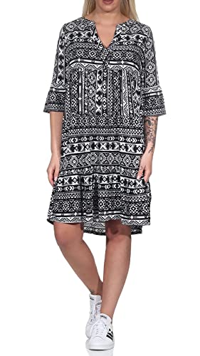 Sublevel Damen Viskose Mini Kleid LSL-413 Tunika mit Ethnoprint Black M von Sublevel