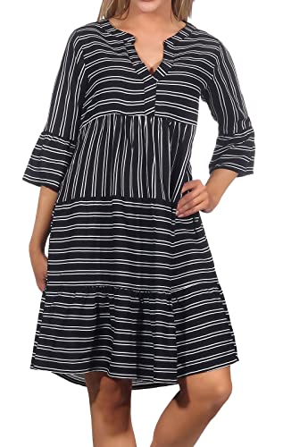 Sublevel Damen Viskose Mini Kleid LSL-413 Tunika mit Streifen Black M von Sublevel