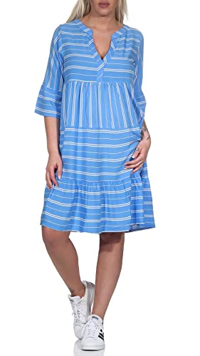 Sublevel Damen Viskose Mini Kleid LSL-413 Tunika mit Streifen Middle Blue S von Sublevel