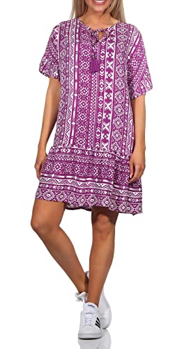 Sublevel Damen Viskose Mini Kleid LSL-443 Kurzarm Tunika mit Alloverprint Middle Purple S von Sublevel