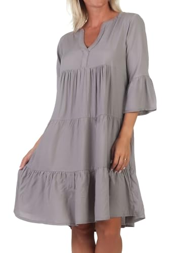 Sublevel Damen Viskose Mini-Kleid Tunika 3/4-Arm LSL-413 Light Grey M von Sublevel