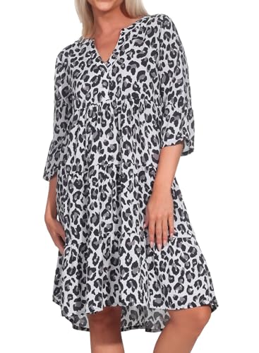 Sublevel Damen Viskose Mini-Kleid Tunika 3/4 Arm LSL-413 mit Leopardprint Grey XL von Sublevel
