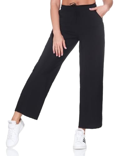 Sublevel Damen Viskose Stoffhose Palazzo LSL-504 Lange Sommerhose weites Bein Black XXL von Sublevel