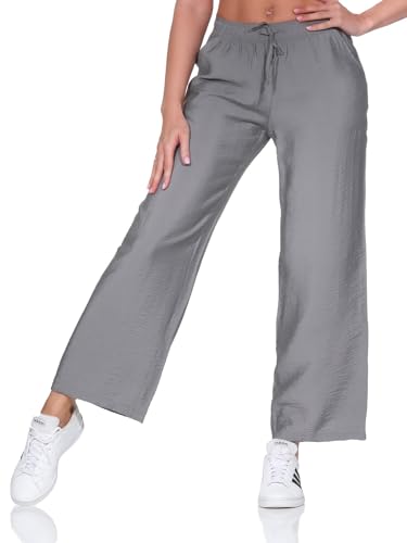 Sublevel Damen Viskose Stoffhose Palazzo LSL-504 Lange Sommerhose weites Bein Light Grey L von Sublevel