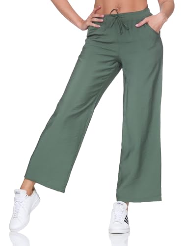 Sublevel Damen Viskose Stoffhose Palazzo LSL-504 Lange Sommerhose weites Bein Middle Green L von Sublevel