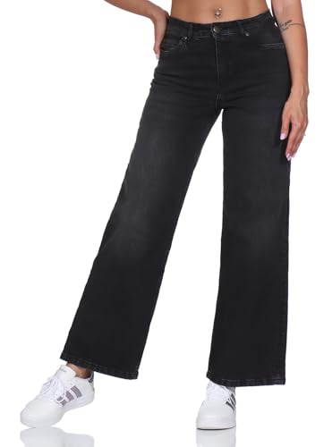Sublevel Damen Wide Leg Jeans Hose mit weitem Bein ASLilly LSL-529 Black Denim B149 S von Sublevel